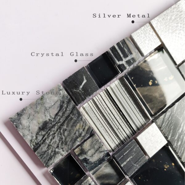 Upgraded Silver Metallic Glass Mosaic Tiles Mixed Carrara White Marble for Kitchen Wall Decor (Pack of 5 Sheets) - Image 11