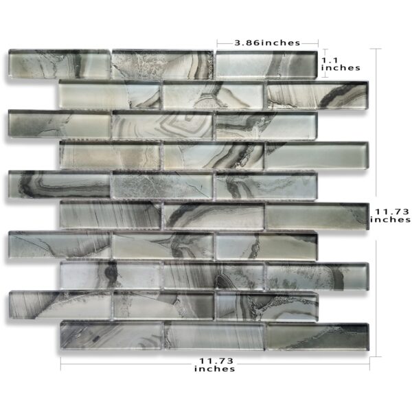 Premium Glass Backsplash Tile Mosaics, Varied Gemstone Look Interlocking Strip Wall Tiles for Bathroom, Kitchen, Fireplace Decor (Pack of 5 Sheets)