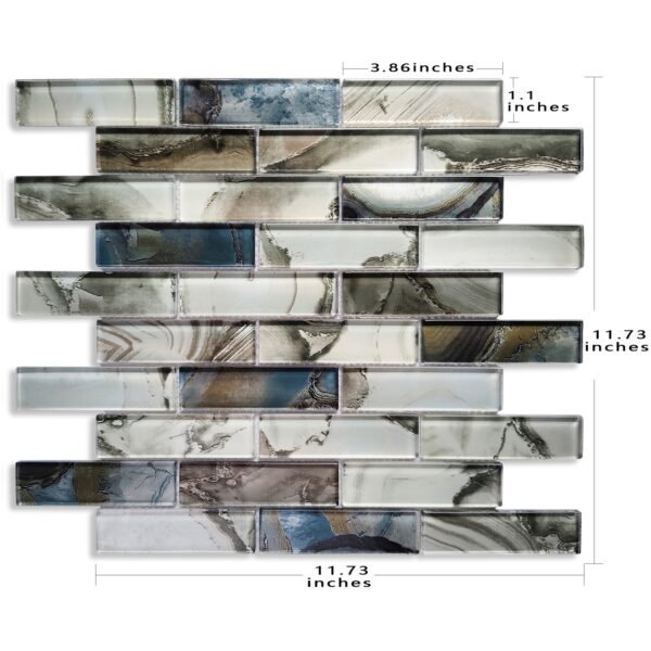 Premium Glass Backsplash Tile Mosaics, Varied Gemstone Look Interlocking Strip Wall Tiles for Bathroom, Kitchen, Fireplace Decor (Pack of 5 Sheets) - Image 2